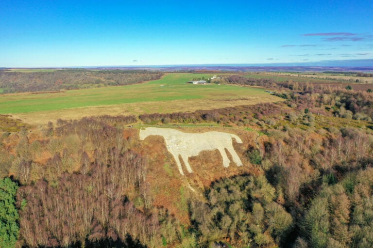 Aerial view of the Kilburn White Horse near Thirsk, North Yorkshire